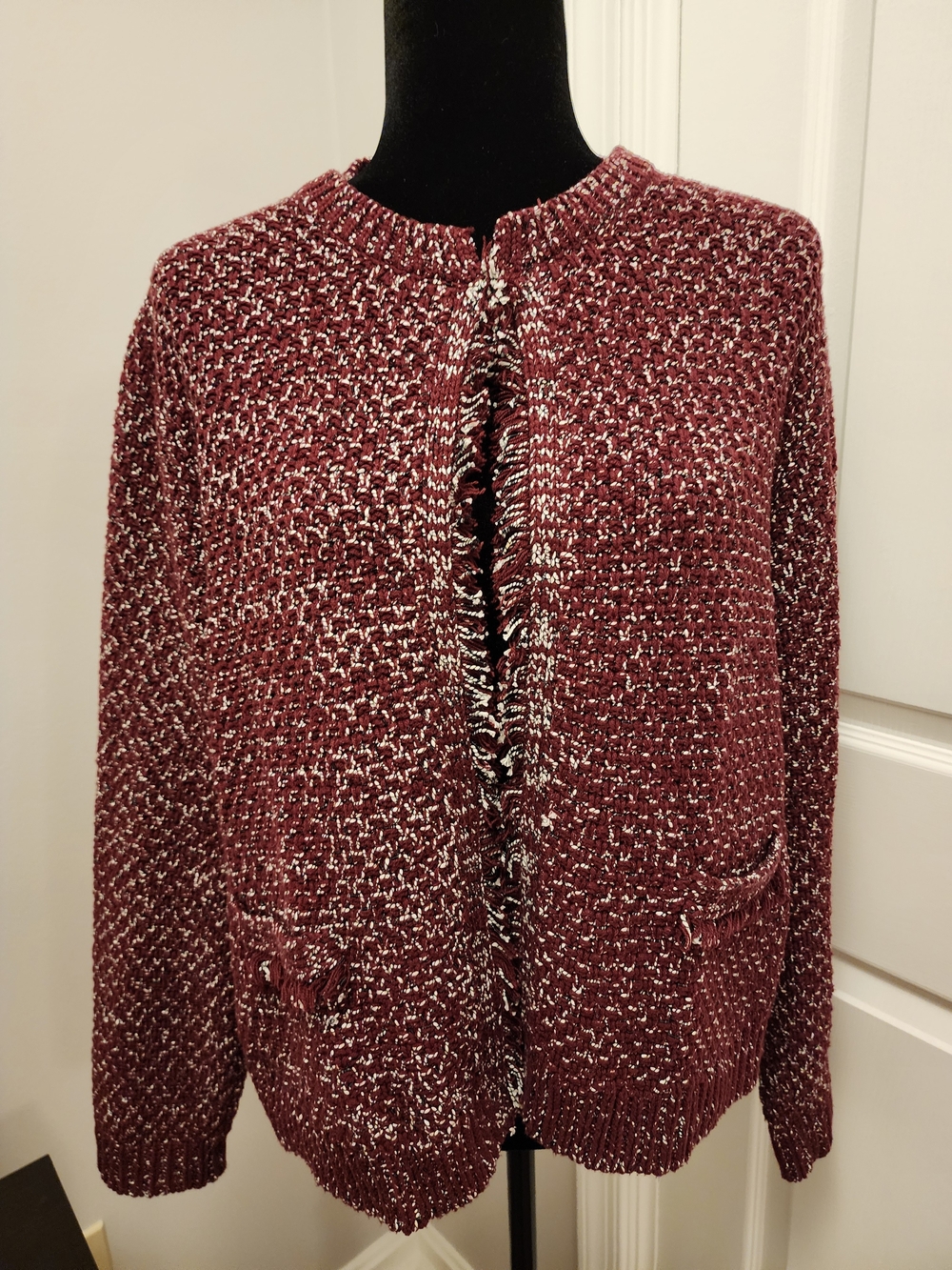Women's Tweed-Texture Open Front Jacket - Burgundy